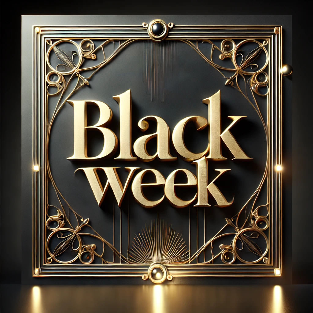 Black Week Gold-Schriftzug auf schwarzem Hintergrund – FineArt Fotostudio Weimar Sonde